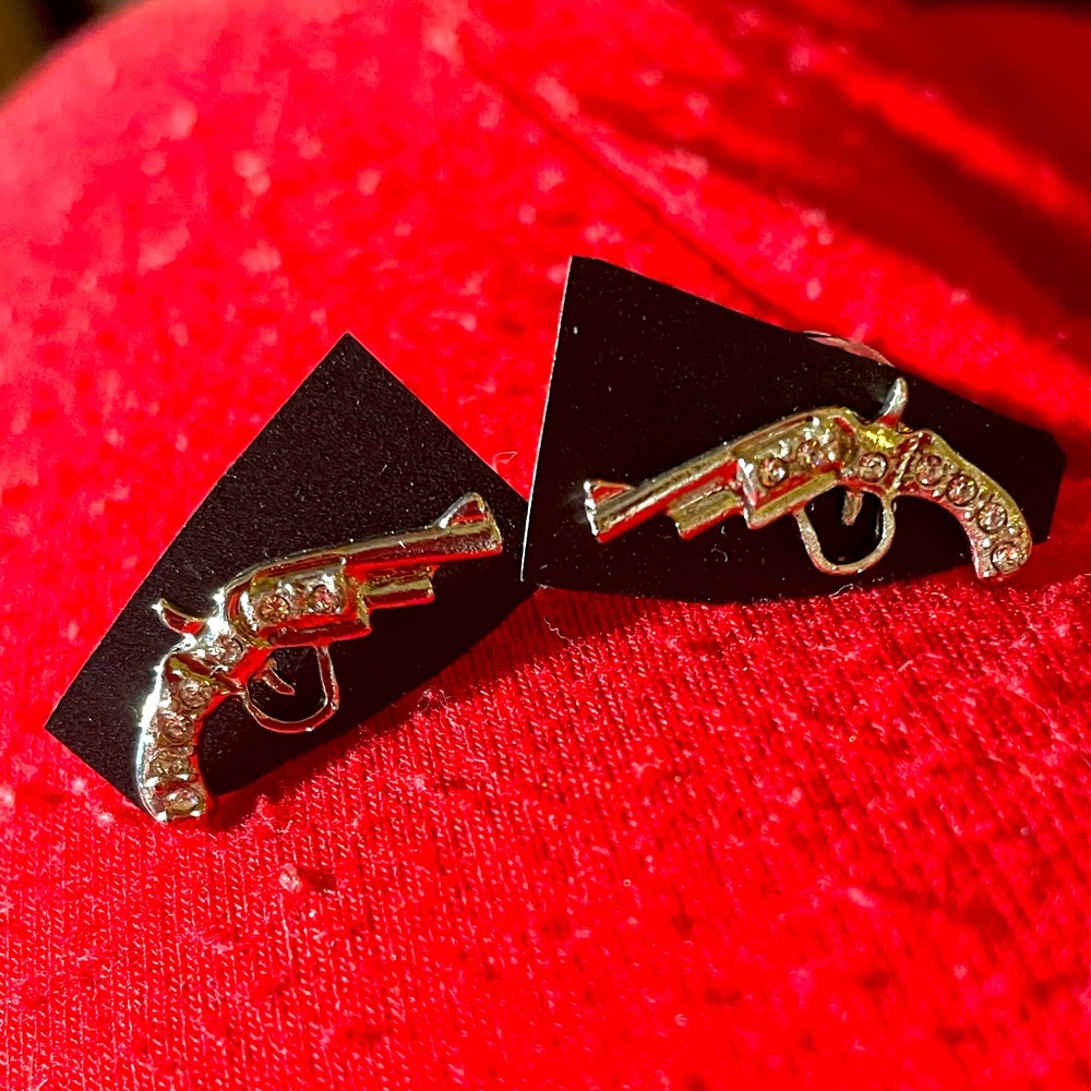 RARE Vintage Pistol with Rhinestones Earrings